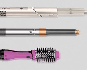 Collage of hot air brushes we recommend on a gray background