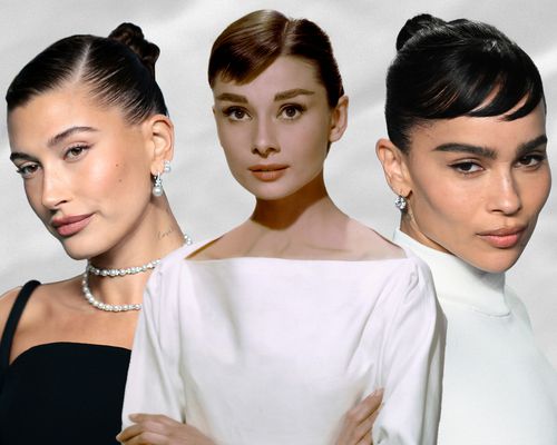 Audreycore Updos Trend- Audrey Hepburn alongside Hailey Bieber and Zoe Kravitz