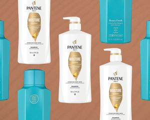 Collage of Pantene and TPH by Taraji Shampoos on a brown background