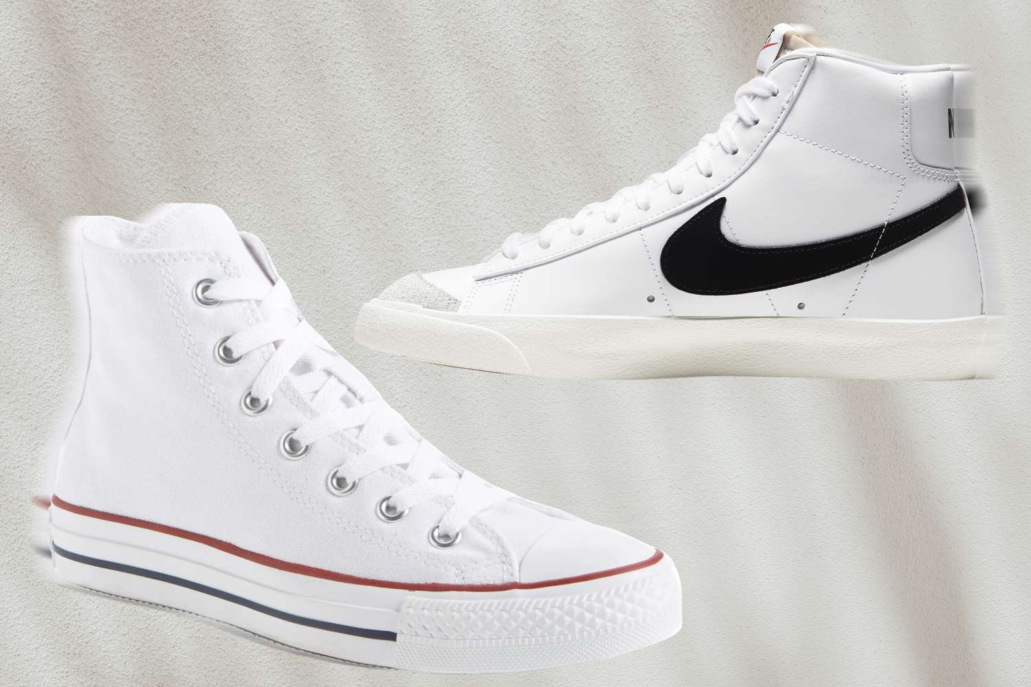 Two pairs of white high-top sneakers