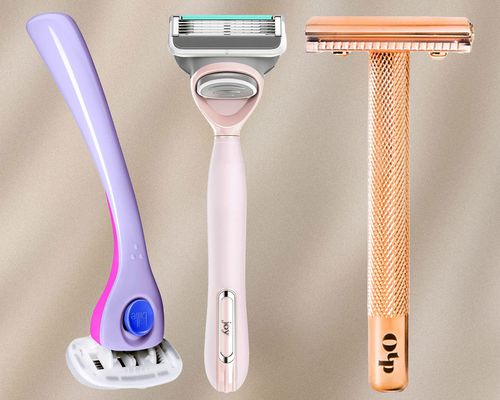 Three different women's razors collaged on a light background