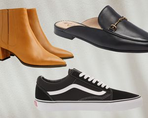 A selection of the best shoes for wide feet on a neutral background