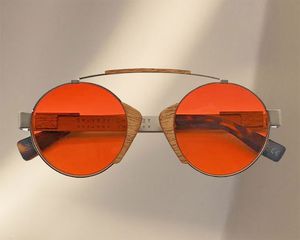 Collage of Bohten Aristotle Rosewood sunglasses on a tan background