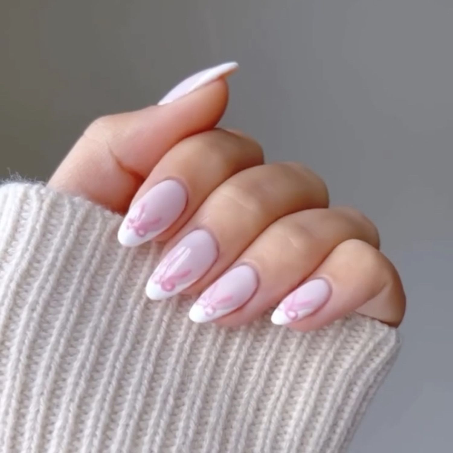 pink french manicure with bows