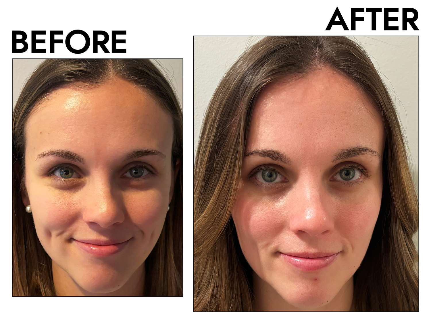 a tester before and after testing Glow Recipe Pomegranate Peptide Firming Serum