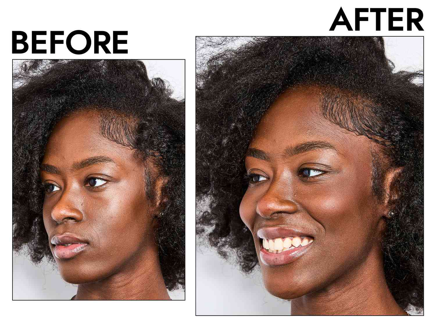 A before and after photo showing the effects of using Fenty Beauty Sun Stalk'r Instant Warmth Bronzer