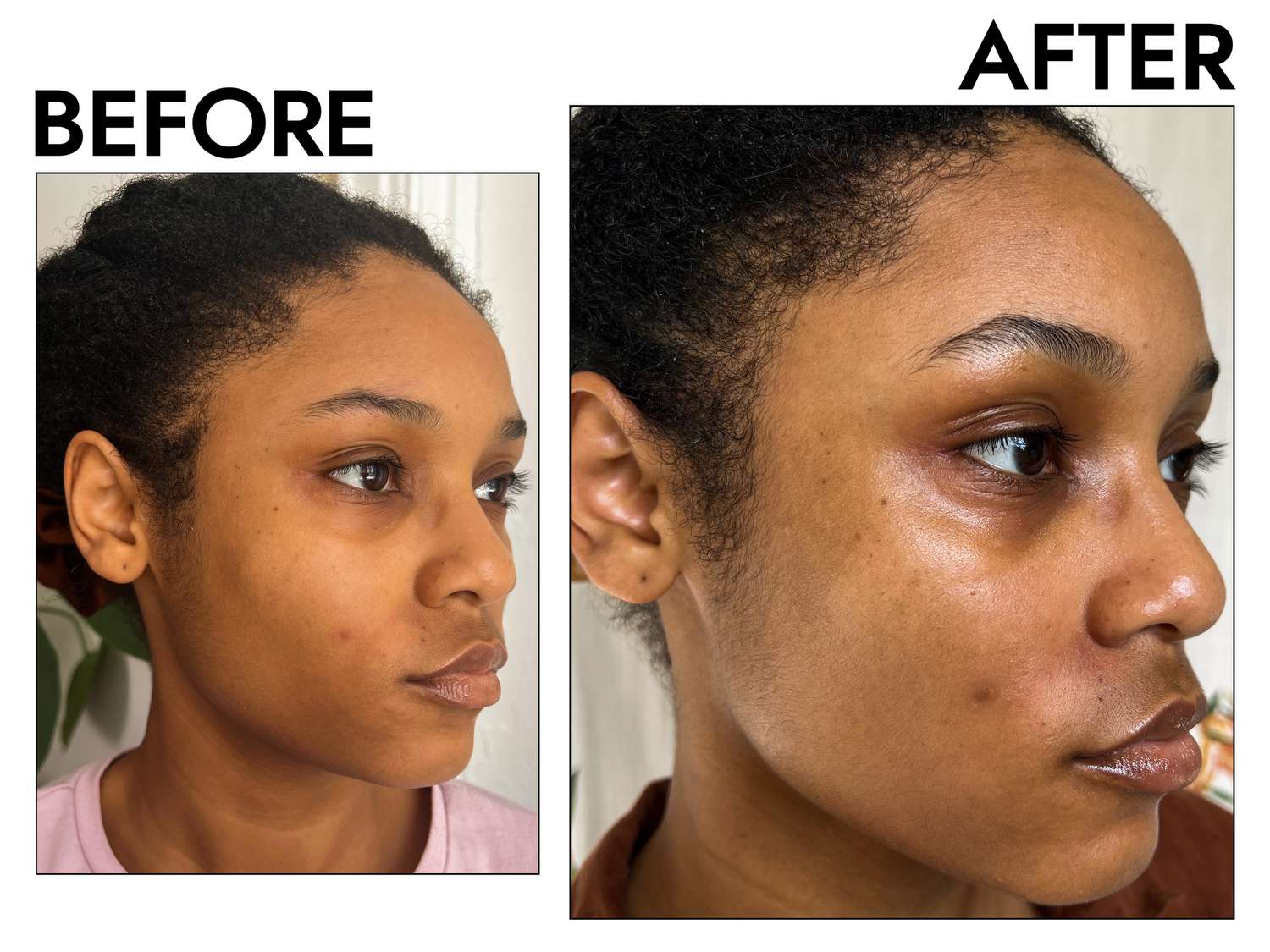 A before and after shot of a person testing the DAMDAM Silk Rice Makeup-Removing Cleansing Oil