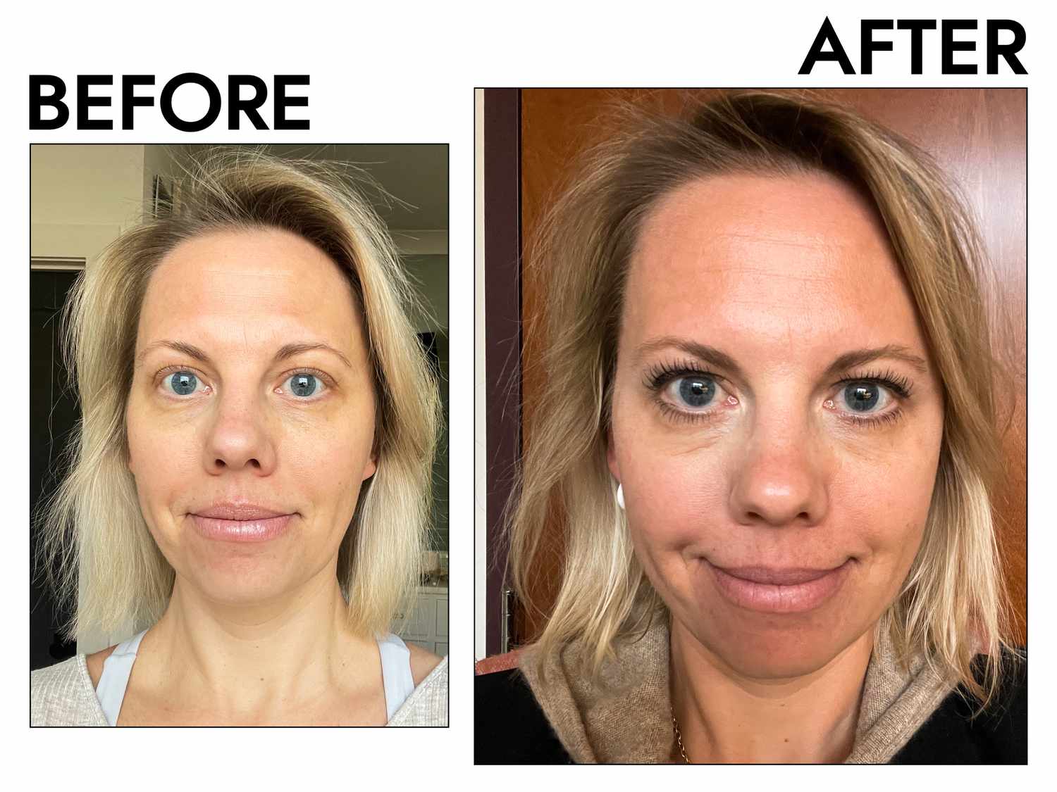 A person before and after cleansing with the iUNIK Calendula Complete Deep Vegan Cleansing Oil