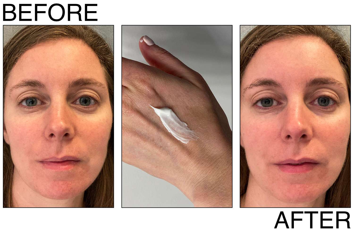 A person's face before and after using the Olay Regenerist Micro-Sculpting Cream