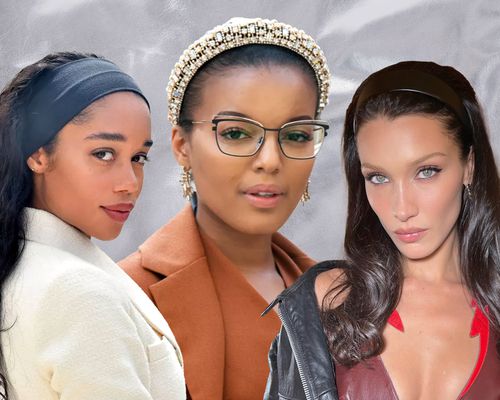 A compilation of three women wearing headbands.