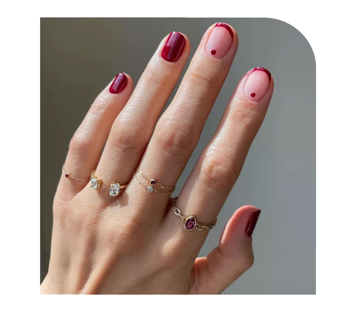 Model wearing a cherry mocha French manicure