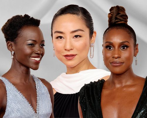 A compilation of Lupita Nyong'o, Greta Lee, and Issa Rae at the 2024 Oscars.