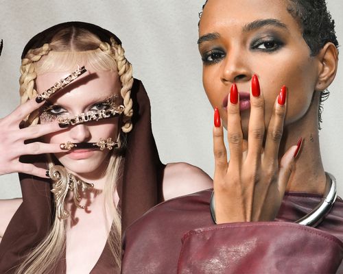 Models with an opulent manicure and a red manicure from NYFW