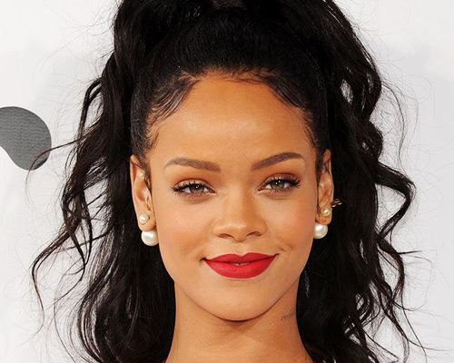 Rihanna wearing red lipstick