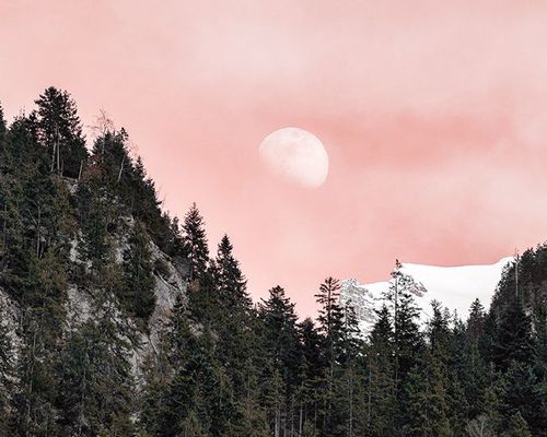 Moon ritual: pink sky and full moon