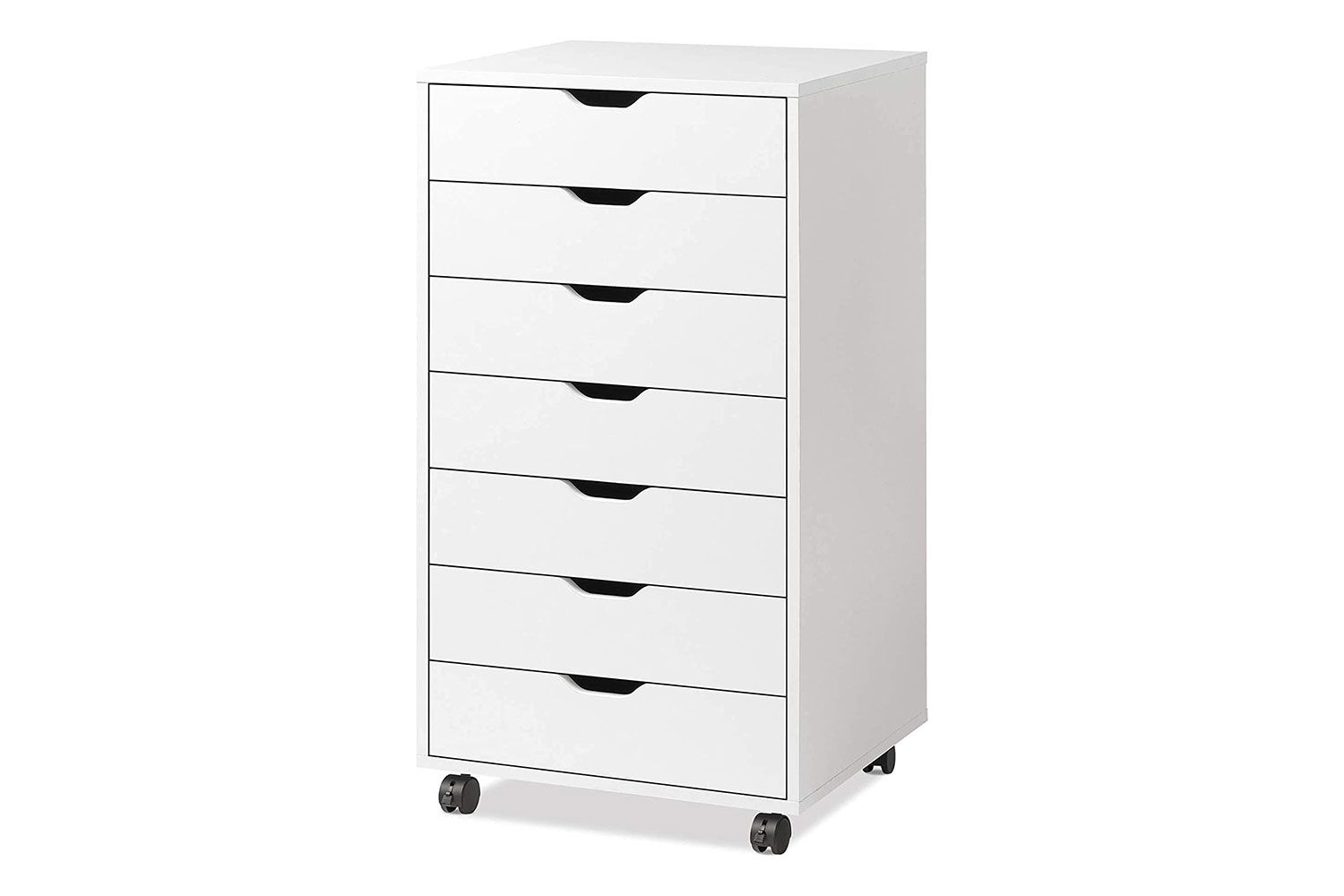 DEVAISE 7-Drawer Chest, Wood Storage Dresser Cabinet with Wheels, White