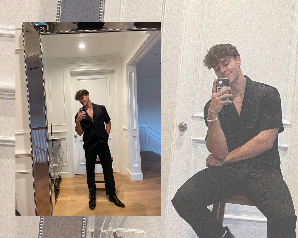 Noah Beck mirror selfie black outfit