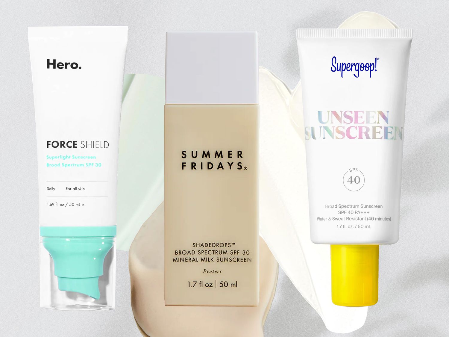 collage of three facial sunscreens