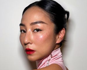 Actor Greta Lee with glowy, perfectly applied makeup