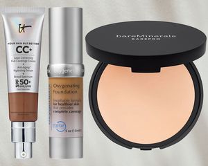 Best foundations for acne-prone skin collaged against a neutral background