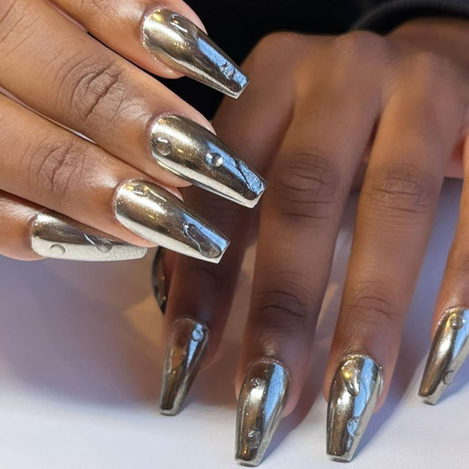 Gunmetal Dewdrop Chrome Nails - Byrdie Summer Chrome Nail Ideas