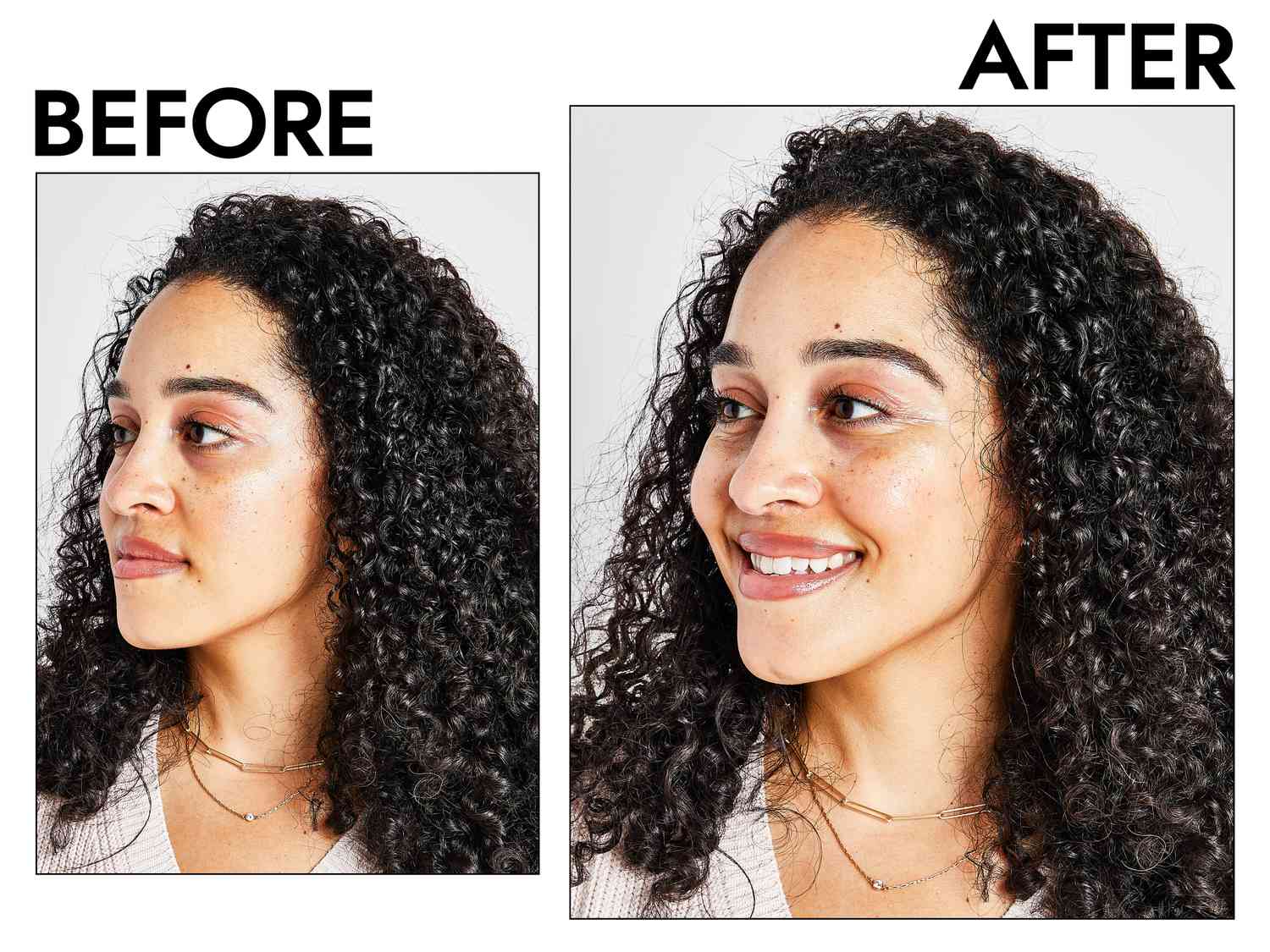 Before and after of a person using Kiehl’s Creamy Eye Treatment with Avocado