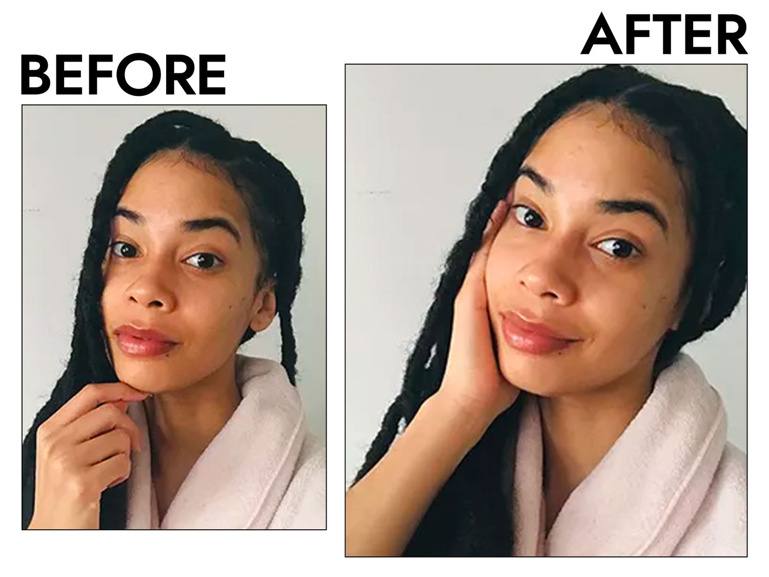 Portraits of a person before and after using LANEIGE Water Sleeping Mask