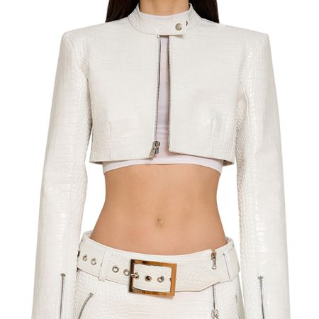 Snakeskin white leather cropped jacket