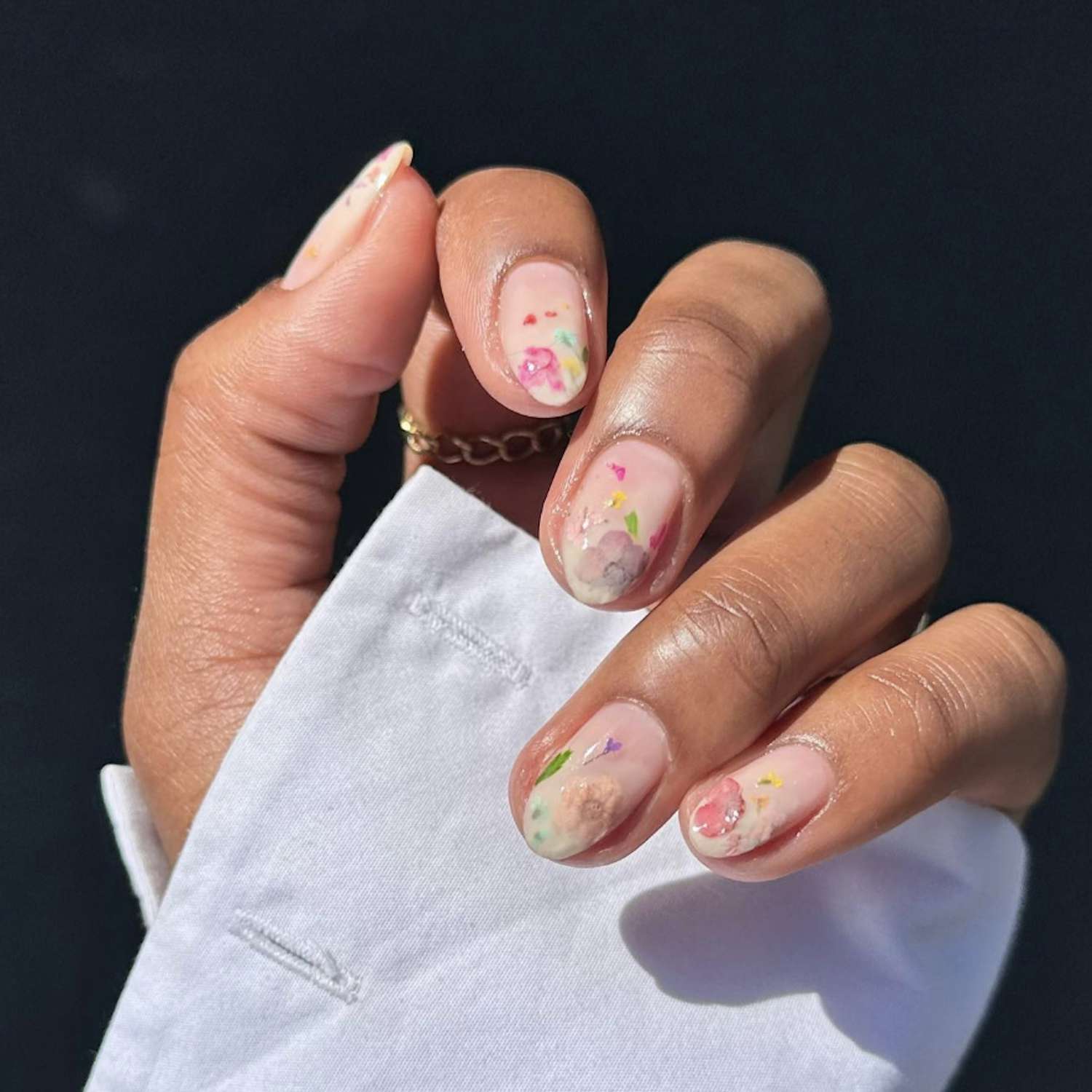 light pink nails with florals