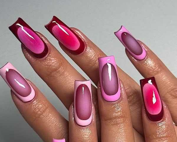 A square pink aura manicure