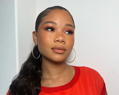 Close up of actor Storm Reid with a soft glam makeup look