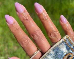 A model with sugar plum fairy nails