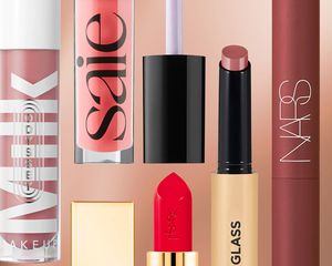 Various Lipsticks arranged on a neutral background