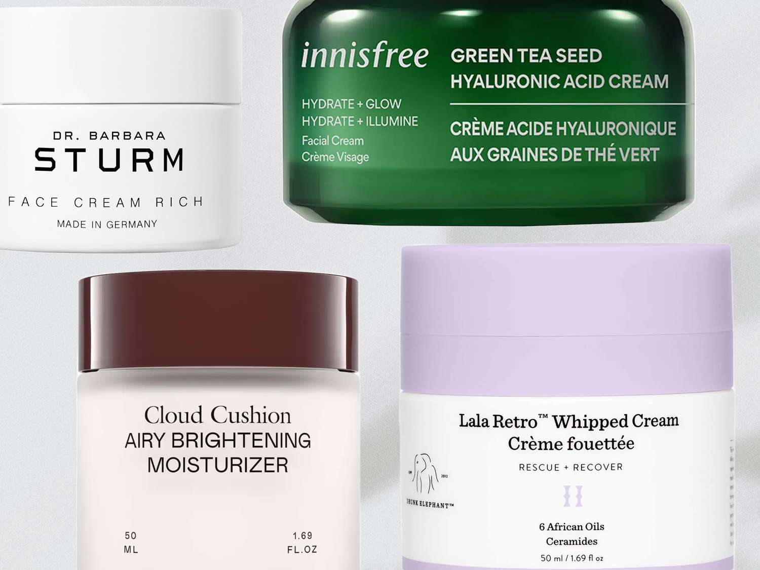 Best moisturizers for combination skin collaged against a white background