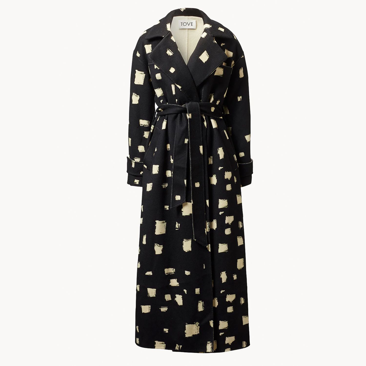 Tove Studio Loren Lambswool Coat in black with cream pattern