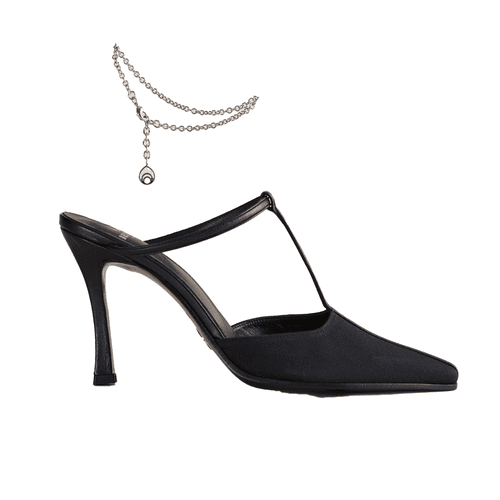 Brother Vellies Olivia Pumps in midnight black nylon with chain ankle strap