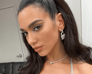 Dua Lipa wearing crystal eye makeup