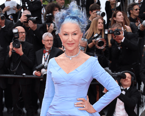 Helen Mirren with blue hair at the 2023 Cannes film festival