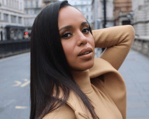 Kerry Washington on the streets of London wearing a camel coat