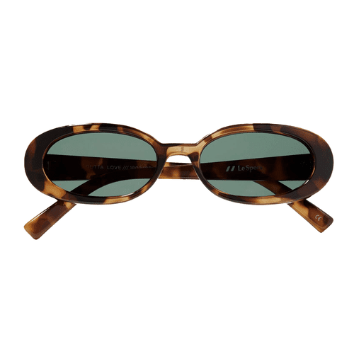 Le Specs Outta Love Oval-Frame Tortoiseshell Acetate Sunglasses with green lenses