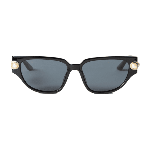 Le Specs Serpens Link Cat Eye Sunglasses in black with gold and pearl detailing