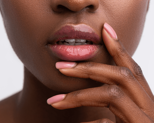 Woman with glossy lips