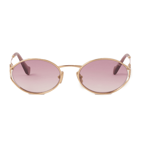 Miu Miu logo sunglasses with gold frames and pink lenses