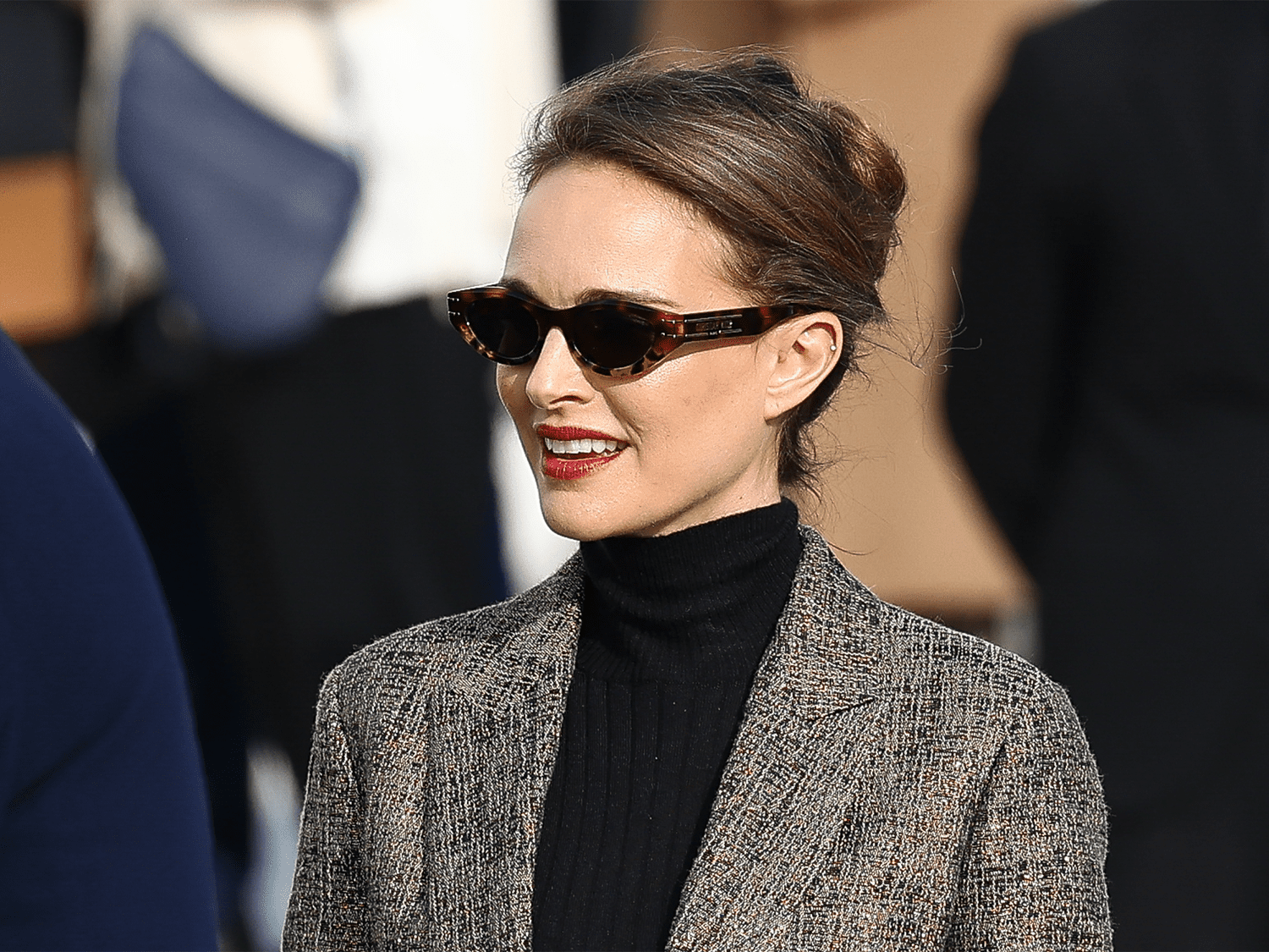 Natalie Portman wearing a French twist and red lips