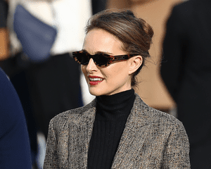 Natalie Portman wearing a French twist and red lips