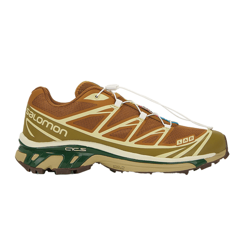 Salomon XT-6 Sneaker in green, burnt orange, and off-white rubber