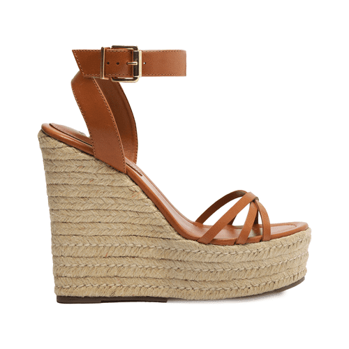 Schutz Alexandra Espadrille Platform Wedge Sandal in miele brown leather