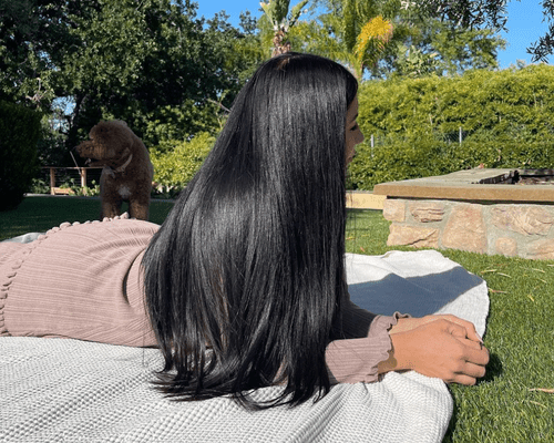 woman with long shiny black hair