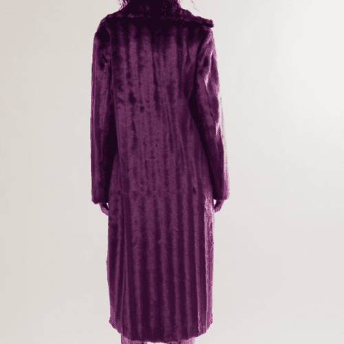 Unreal Fur Velvet Underground Coat in purple on model