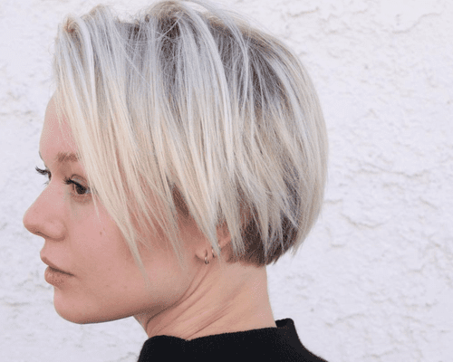 Close up of a woman's profile and a short haircut